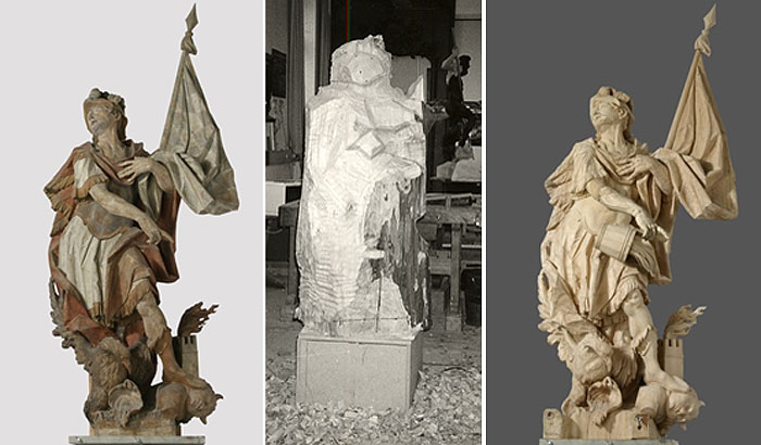 Bild: Original und Kopie des Hl. Florian