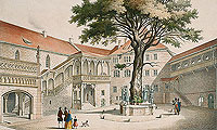 Picture: The inner courtyard of the Castle with the neo-Gothic stairway to the Palas, c. 1855